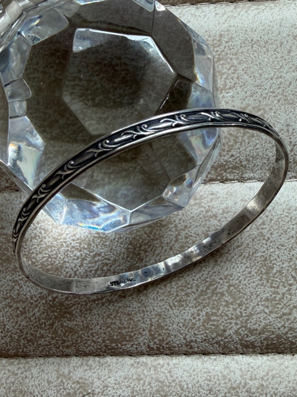 Vintage Sterling Silver Engraved Scroll Bangle Bracelet 925